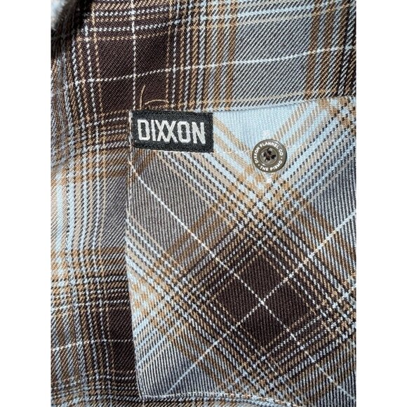 Dixxon Boys Flannel Shirt Size XL Youth Div Plaid Pearl Snap Front Brown Blue R2 - Picture 3 of 8